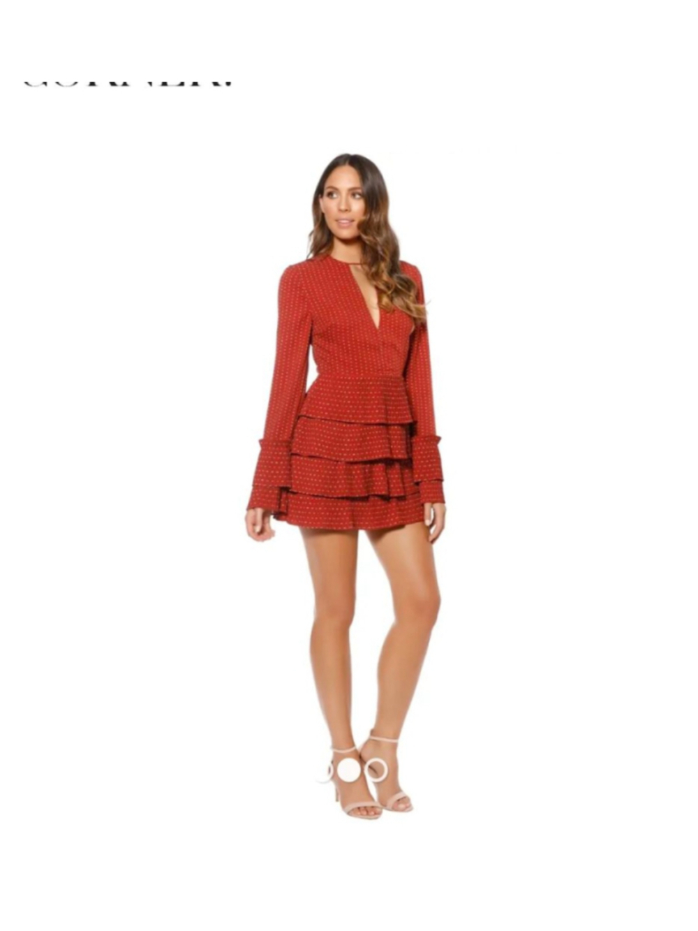 C/MEO Collective Red White Polka Dot Tiered Mini Dress XL